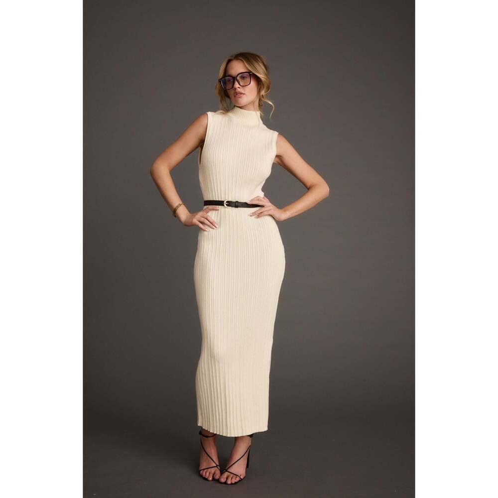 12th Tribe Ruth Cream Turtleneck Sleeveless Sweater Midi Dress Size XS